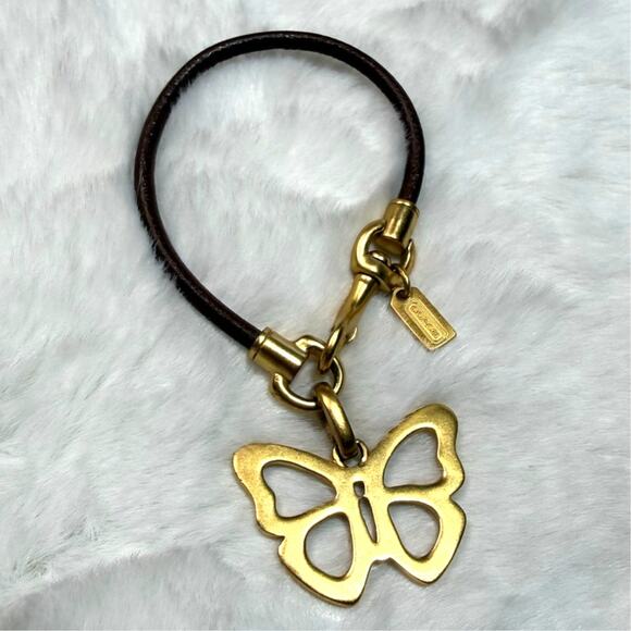 Coach Jewelry - COACH Brown Leather Gold Tone Hook Clip with Butterfly Bracelet